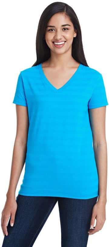 Threadfast Apparel Ladies 4.1 oz 95/5 Polyester / Cotton Invisible Stripe V-Neck Short Sleeve T-Shirt